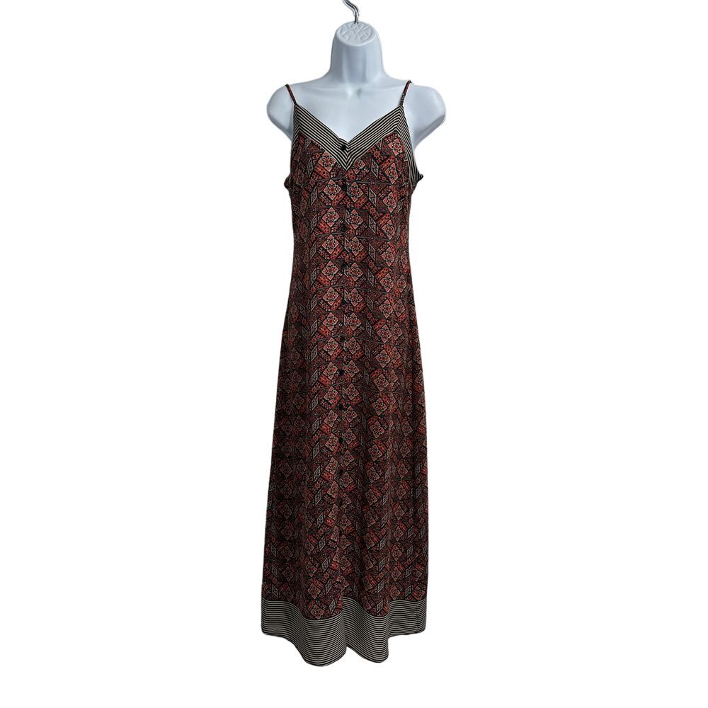 ASTR Retro Rust/Black Geometric Print Button Down‎  Maxi Dress Medium